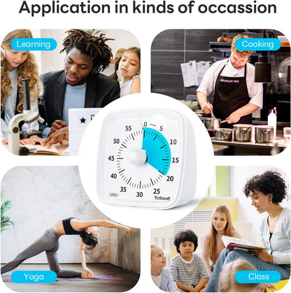 Yunbaoit Visual Timer with Night Light, 60-Minute Countdown Timer for Kids and Adults, Silent Classroom Timer, Time Management Tool for Home, School, or Work (Light Blue)