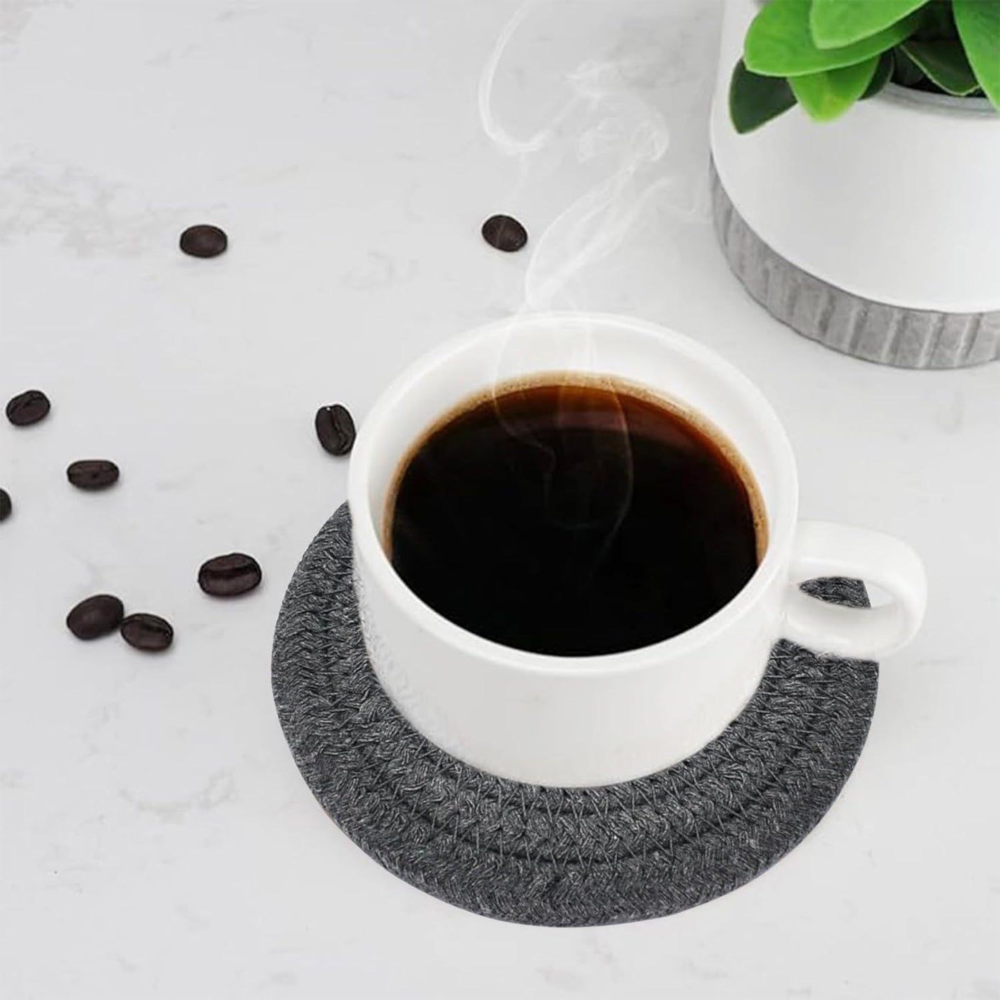 ABenkle 8 Pcs Drink Coasters with Holder, Cotton Woven Absorbent Coasters for Drinks, Minimalist Home Decor Coaster Set for Wooden Tabletop Protection Table, 4.3 inches Mixed Brown