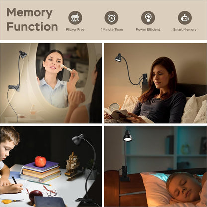 Clip on Lamp USB Reading Light, 3 Color Modes, 10 Brightness Dimmable, 360° Flexible Desk Lamp with Clamp, Eye Care Clip on Light for Bed Desk Headboard Home Dorm White