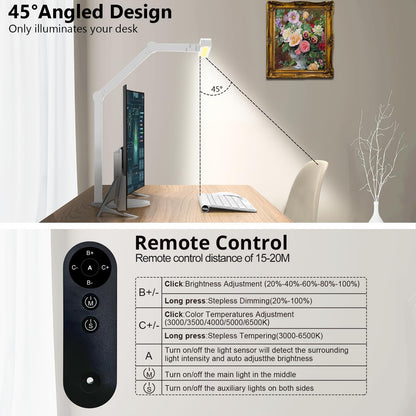 Micomlan Architect Desk Lamp for Home Office, 24W Adjustable Led Desk Light with Remote, 1500LM Bright Dimmable Computer Table Light Rotatable Office Lamp with Base for Cafting Monitor