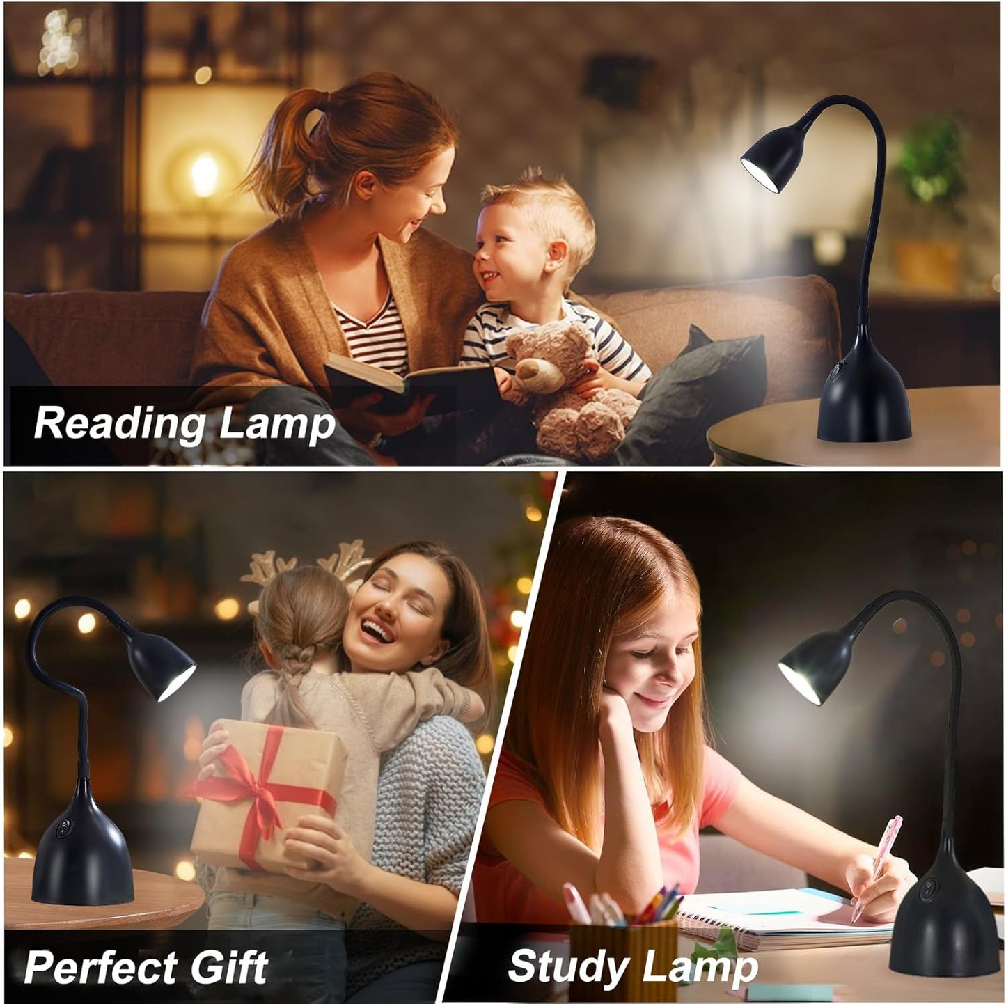 EJIAXIN Desk Lamp for Home Office - Clip on Reading Light and Bed Headboard Clamp Lamp, Bedside Gooseneck Table Lamp, Clip on Desk Lamps, Eye-Caring Desk Lamp for College Dorm Room Study Lamp, White