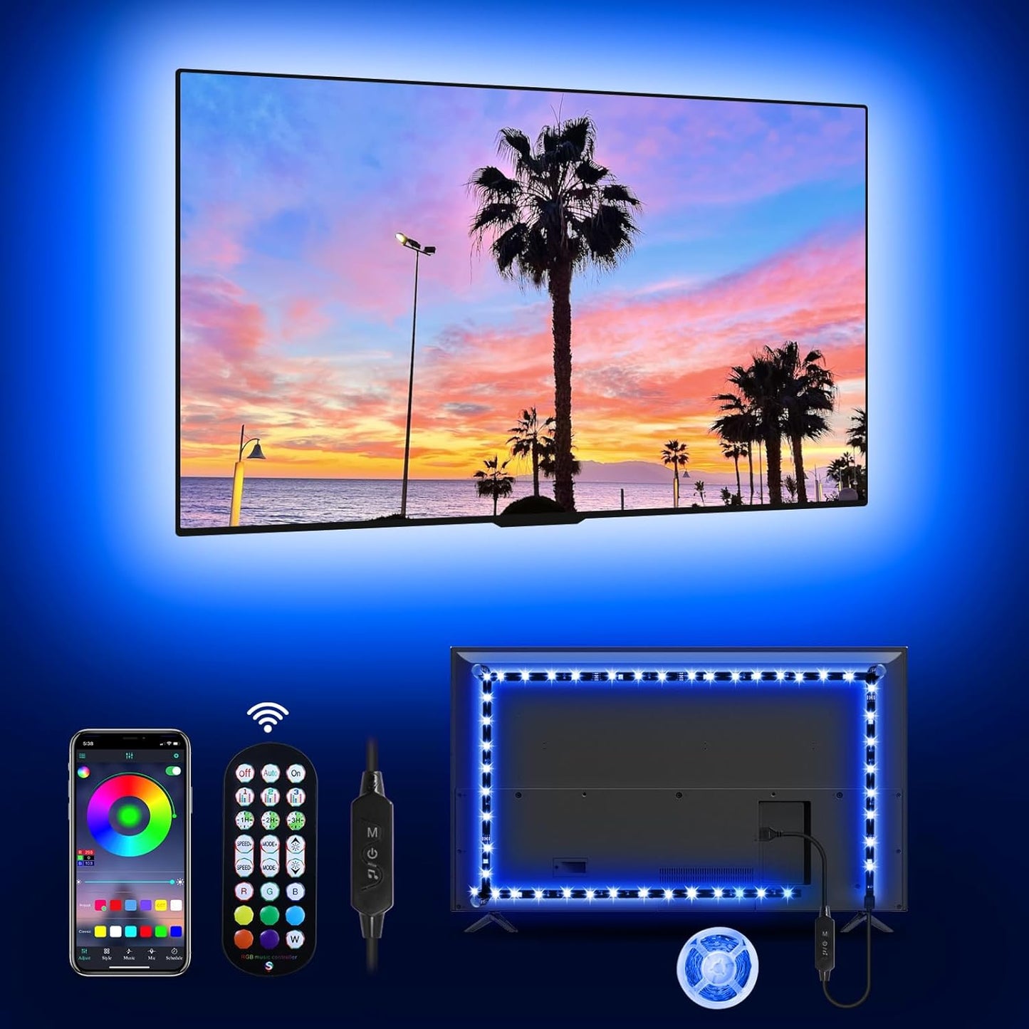 MATICOD LED Lights for TV Led Backlight, 9.84ft RGB Led Strip Lights USB TV Lights Behind 32-43in, APP Remote Control Music Sync TV Led Light for Bedroom Gaming Home Décor