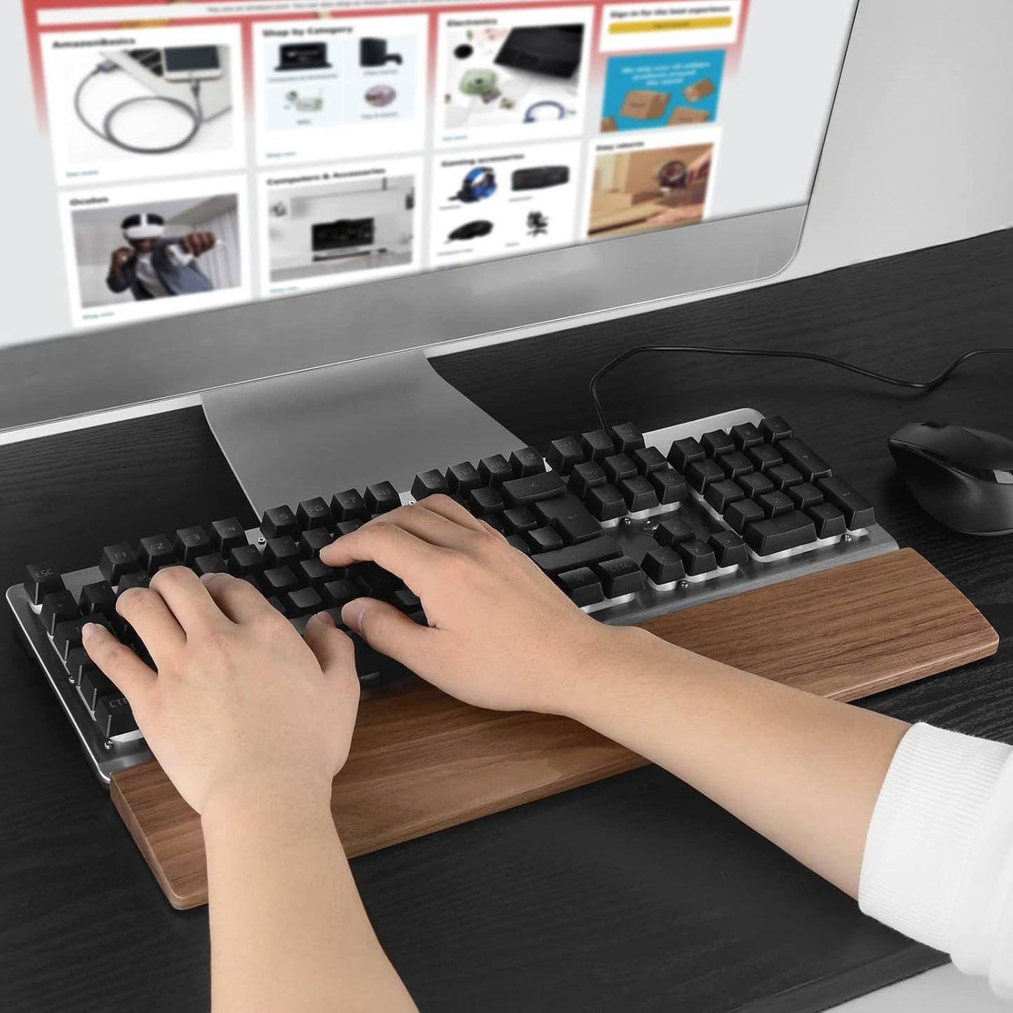 Linkidea Keyboard Wrist Rest, Full-Size Gaming Mechanical Keyboard Wrist Rest Pad, Support Cushion Pad for Office, Computer, Laptop Typing (Brown Walnut)