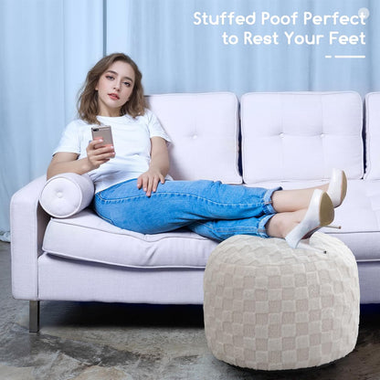 HIGOGOGO Round Stuffed Pouf Ottoman, Corduroy Poufs with Foam Chunk Filling, Furry and Fluffy Pouf Foot Stool Storage Ottoman, 20 X 15 Floor Poufs Foot Rest for Living Room, Dark Grey