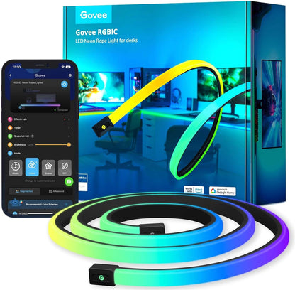 Govee RGBIC Gaming Lights, 10ft Neon Rope Lights Soft Lighting for Gaming Desks, LED Strip Lights Syncing with Razer Chroma, Support Cutting, Smart App Control, Music Sync, Adapter (Only 2.4G Wi-Fi)