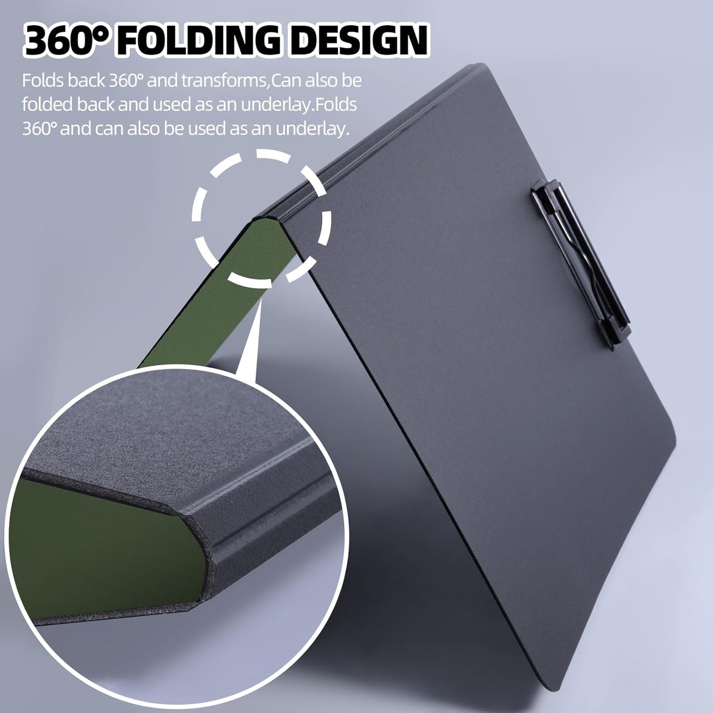 FRETONBA Clipboard Folder, A4 Foldable Clipboard with Horizontal and Vertical Double Metal Clips, 360 Degree Foldable Binder Clipboards with Pen Holder, File Cover Work Folder Clipboards, Blue
