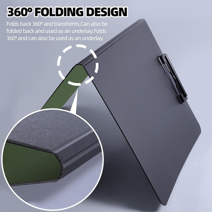 FRETONBA Clipboard Folder, A4 Foldable Clipboard with Horizontal and Vertical Double Metal Clips, 360 Degree Foldable Binder Clipboards with Pen Holder, File Cover Work Folder Clipboards, Blue