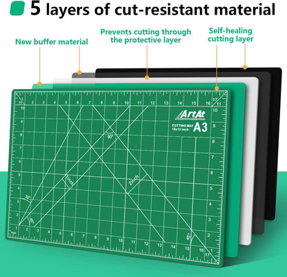 ArtAt Self Healing Cutting Mat: 24 x 36 inch Green Large 5-Ply Double-Sided Durable Non-Slip PVC Cutting Mat for Sewing Quilting Scrapbooking Art & Crafts projects…
