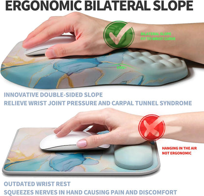 Ergonomic Raised Mouse Pad Wrist Support with Bilateral Slope Memory Foam Mousepad for Wrist Rest and Carpal Tunnel Pain Relief 11.8x7.9〃 Black