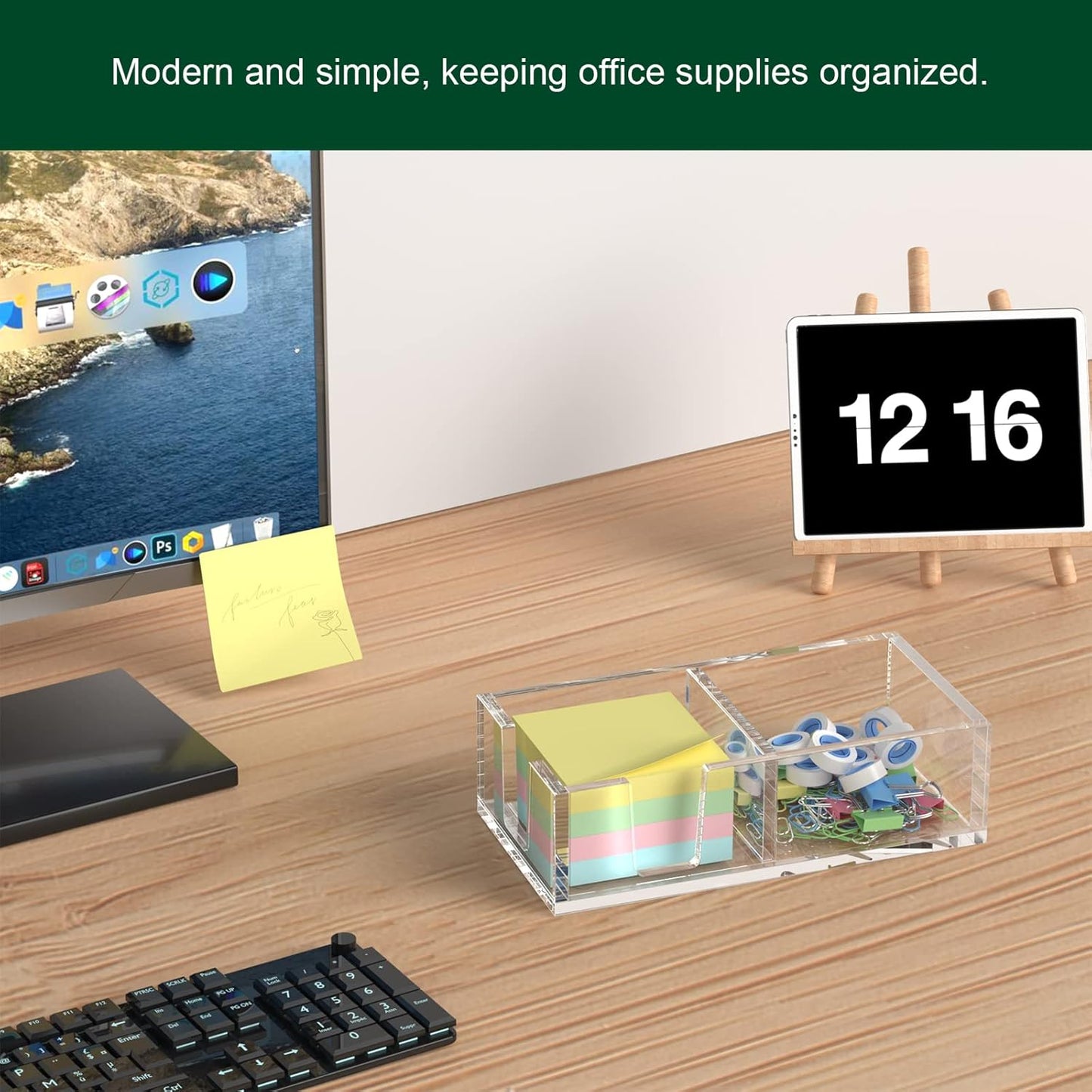 Acrylic Sticky Note Holder, Self-Stick Note Pad Holder W/O Pads - Note Dispenser Memo Pad Holder Desk Organizer for School Office Home (3''x3'' Clear)