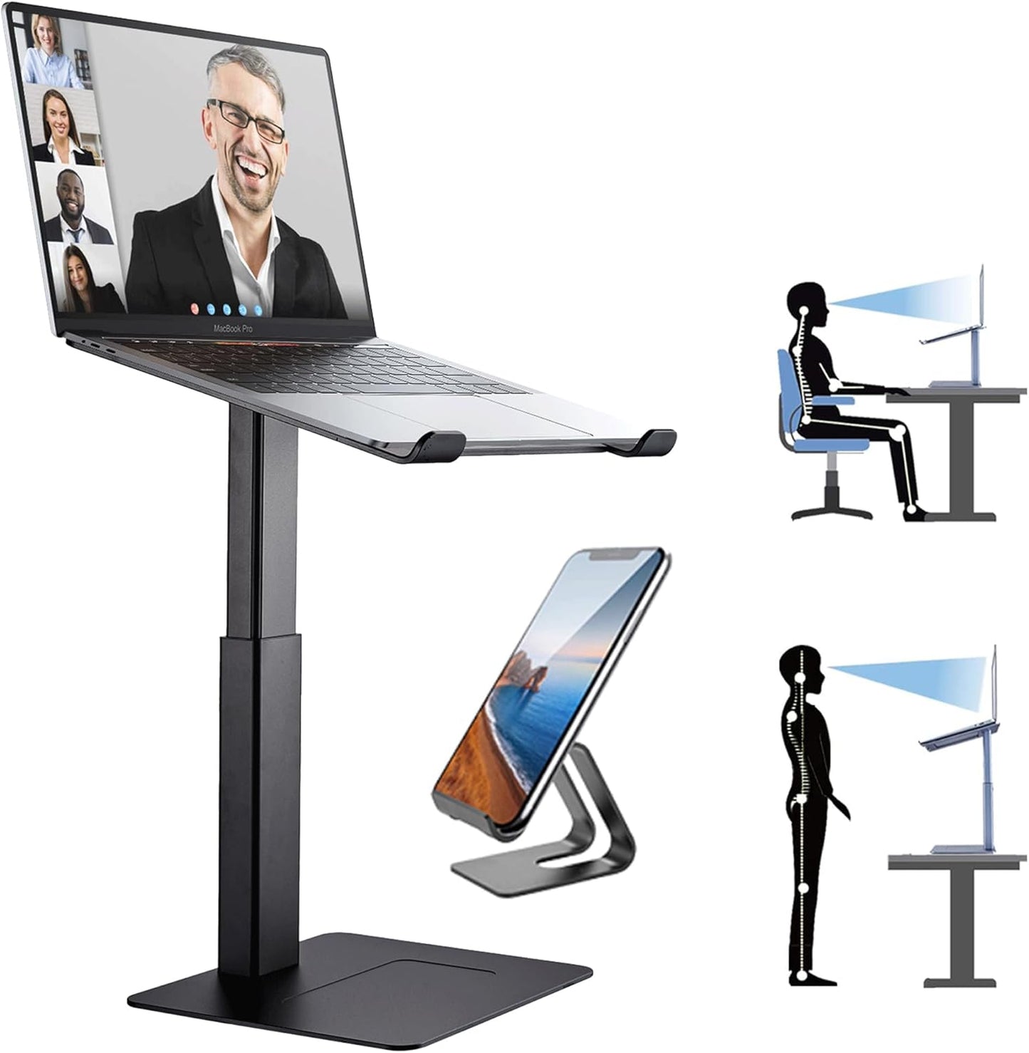Laptop Stand for Desk, Ergonomic Sitting and Standing Laptop Riser for Notebook MacBook 11-17 Inches，DJ Laptop Stand Adjustable Height from 7-15 Inches Aluminum(Black)