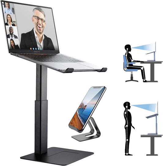 Laptop Stand for Desk, Ergonomic Sitting and Standing Laptop Riser for Notebook MacBook 11-17 Inches，DJ Laptop Stand Adjustable Height from 7-15 Inches Aluminum(Black)