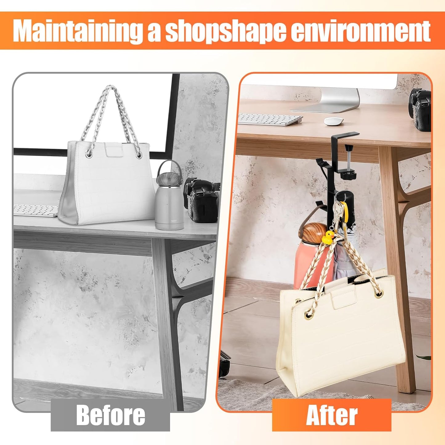 MorningRo 4 Tier Desk Hook, Under Desk Handbag Hanger Purse Hook for Table,Backpack Hanger Purse Holder for Desk Mount Adjustable Can Hook Bags, Umbrellas, Keys,Cups, Headphone Holder