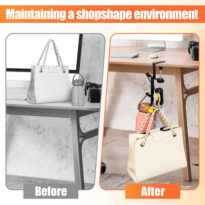 MorningRo 4 Tier Desk Hook, Under Desk Handbag Hanger Purse Hook for Table,Backpack Hanger Purse Holder for Desk Mount Adjustable Can Hook Bags, Umbrellas, Keys,Cups, Headphone Holder