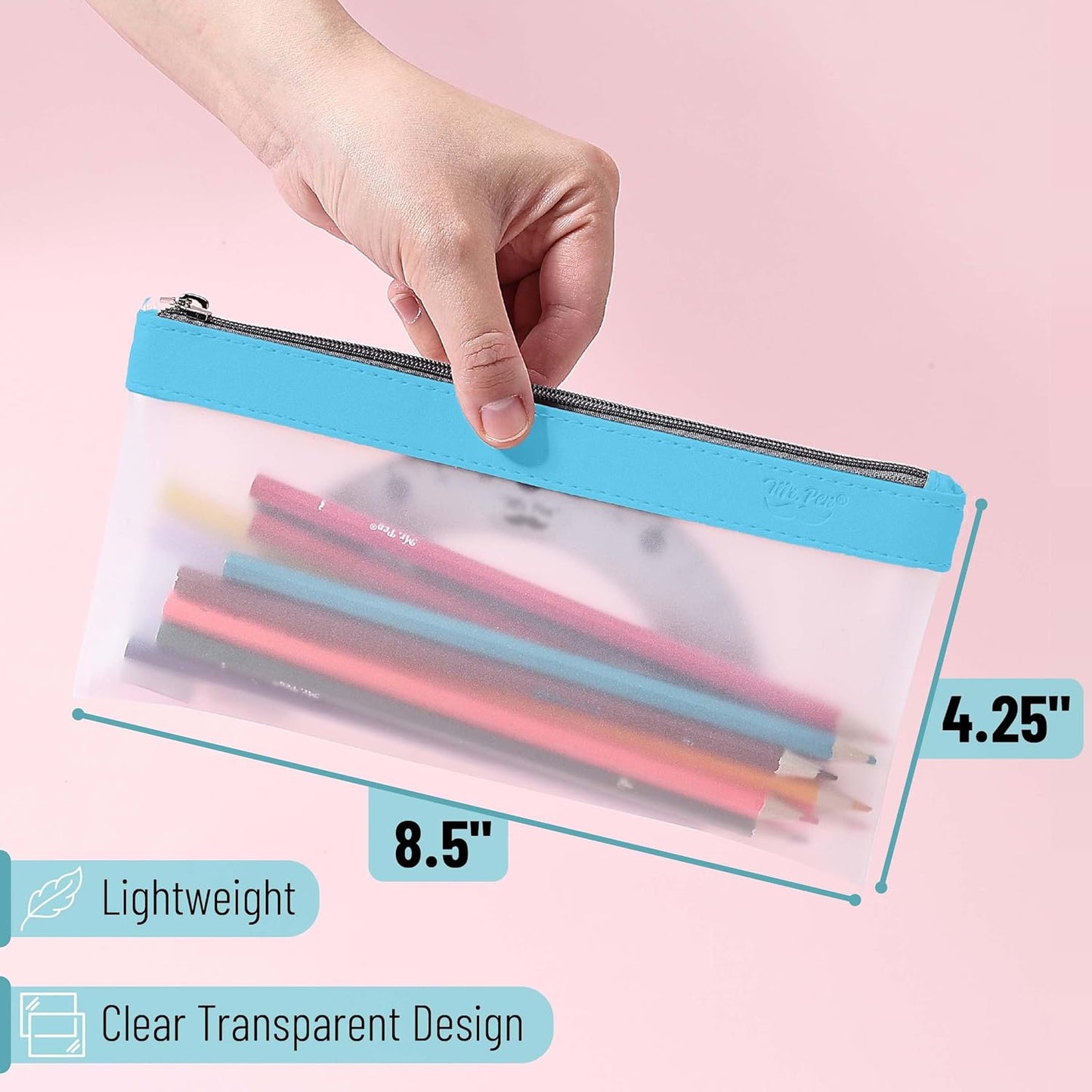 Mr. Pen- Clear Pencil Pouch, 8.50"x4.25", 3 Pack, Durable TPU Material, Medium Water-Resistant Pencil Bags with Smooth Zipper, Multipurpose Clear Pouch for Stationery, School, Office, Travel Supplies