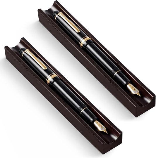 2 Pcs Wood Pen Tray Black Walnut Color Wooden Pencil Holder Desk Organizer Minimalist Fountain Single Pen Rest for Office Home Stationery Retro Decor Work Teacher Gift, 7.87 x 1.18 x 0.79 Inches