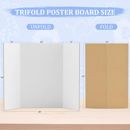 AKONEGE 2 Pack 36" x 48" Trifold Poster Board for Presentation, White Corrugated Cardboard Large Tri Fold Poster Board for Science Fair, Office & School Projects, Photo Displays, Exhibitions Event