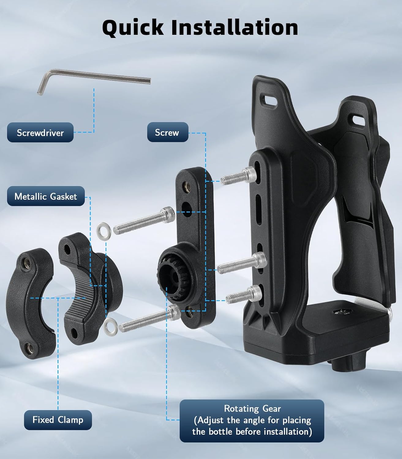MoKo Bike Water Bottle Holder, Adjustable Bike Water Bottle Cage for 1.9-3.6" Diameter Bottle, for Handlebar & Frame, Motorcycle Cup Holder with Screw Tool, for Bicycle/Stroller/Scooter/Wheelchair/ATV