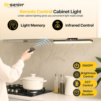 Ensenior Light Bar, 14 inch Rechargeable Under Cabinet Motion Sensor Lighting with Stepless Dimming Magnetic 3CCT Remote 2000mAh, Motion Sensor Light Indoor for Kitchen, Vanity Mirror, Closet, 2 Pack