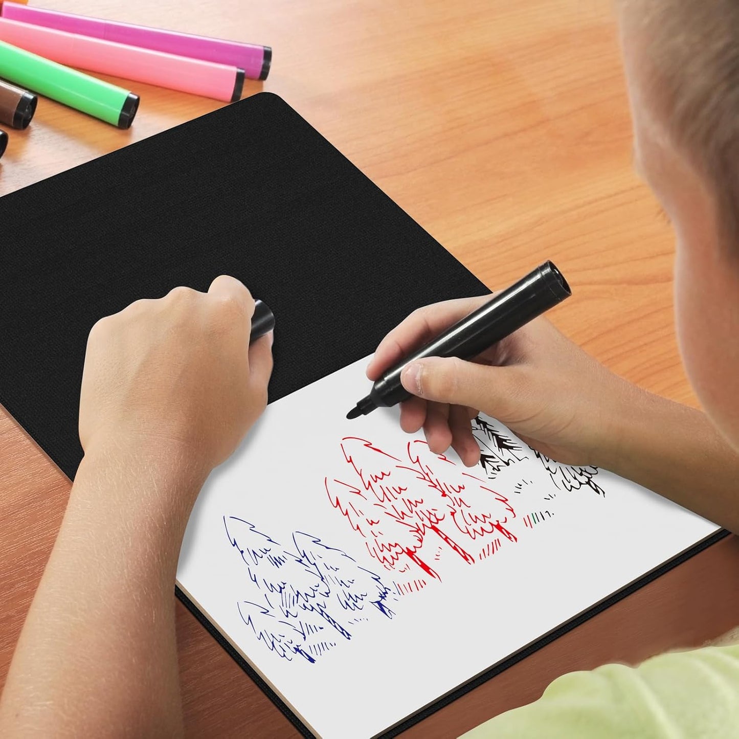 Portable Small White Board,Reusable Dry Erase Board with Stand,Desktop Whiteboard for Office Meeting Bussiness Home 9" x 6" with Marker, Wipe Cloth (Black)
