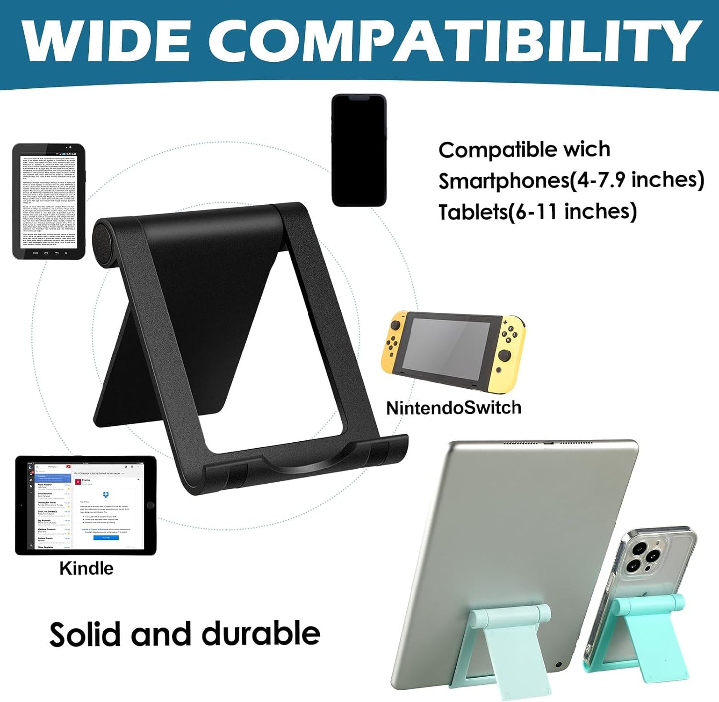 Fabbay 40 Pcs Foldable Cell Phone Stand Desk Multi Angle Tablet Stand Universal Cellphone Holder Portable Smartphone Dock Compatible with Most Mobile Phone and Tablet for Travel (Black)