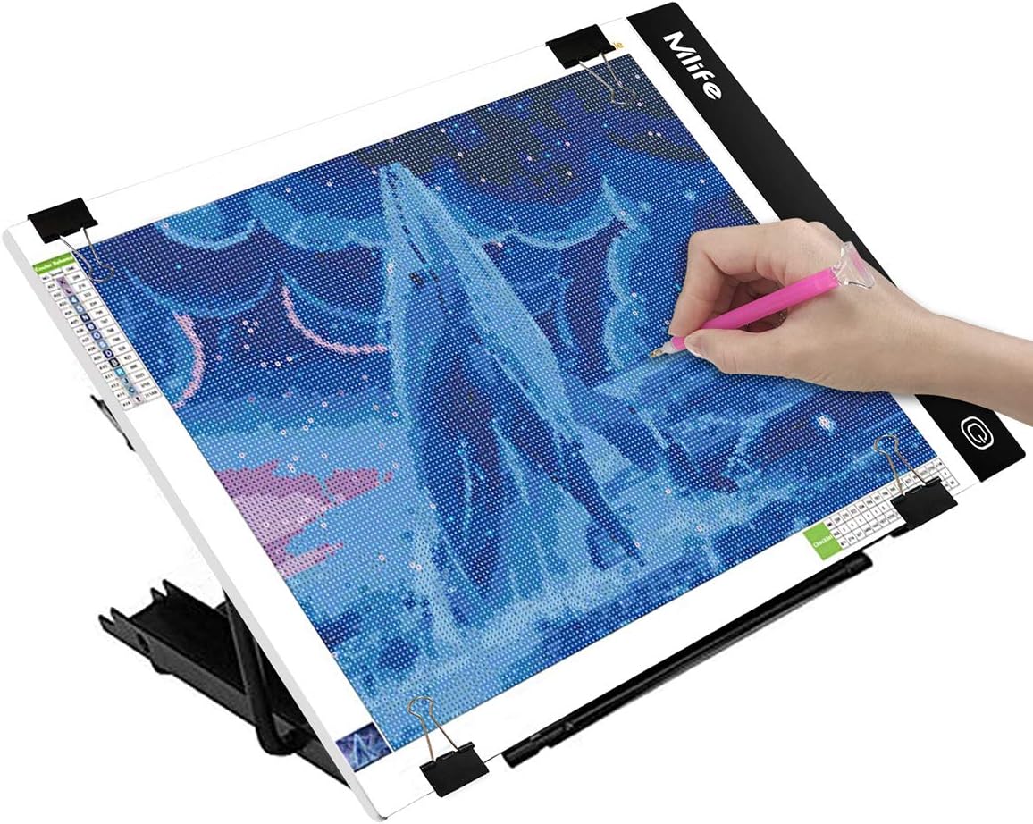 Mlife A2 LED Light Pad for Diamond Painting Kits, Diamond Art Light Board, USB Powered Tracing Light Board Diamond Art Accessories for Drawing, Sketching, Animation with Stand & 4 Fasten Clips