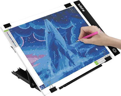 Mlife A2 LED Light Pad for Diamond Painting Kits, Diamond Art Light Board, USB Powered Tracing Light Board Diamond Art Accessories for Drawing, Sketching, Animation with Stand & 4 Fasten Clips