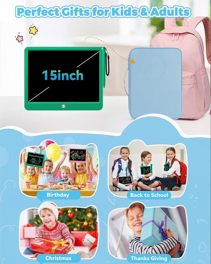 KOKODI 12 Inch LCD Writing Tablet with Anti-Lost Stylus, Erasable Doodle Board Colorful Toddler Drawing Pad, Car Travel School Games Toys for 3 4 5 6 7 8 Kids, Birthday Gift for Girls Boys Adults Blue