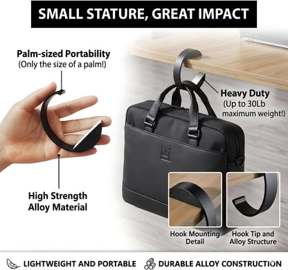 Purse Hook for Table Purse Hanger for Table Bag Hooks Made of high-Strength Alloy for Desk | Holds 30 lbs (C Shape 2 Black)