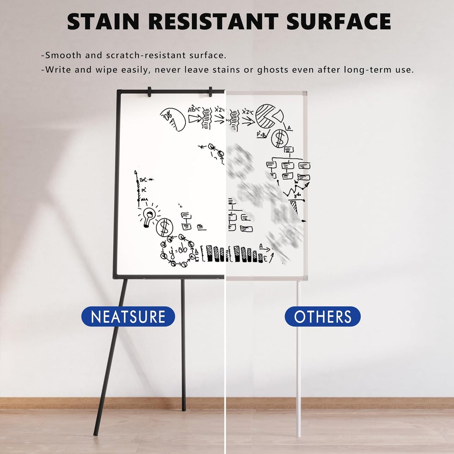 Large Whiteboard Easel with Stand, 36" x 24" Portable Standing Magnetic Dry Erase White Board, 3' x 2' Tripod Height Adjustable Flip Chart Easel for Home Office Classroom School, Silver