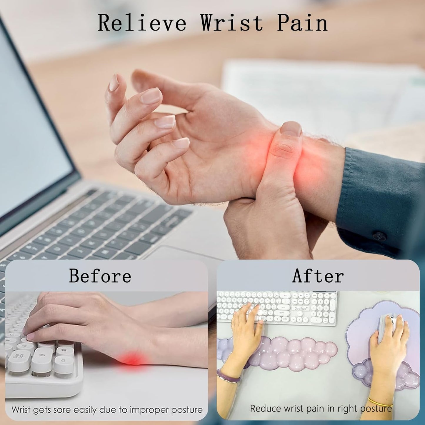 Cloud Keyboard Wrist Rest Dark Green Mouse Pad with Wrist Rest Ergonomic Wrist Pad Memory Foam Non-Slip Wrist Support for Computer Laptop Gaming Home Office Relief Typing Pain Green