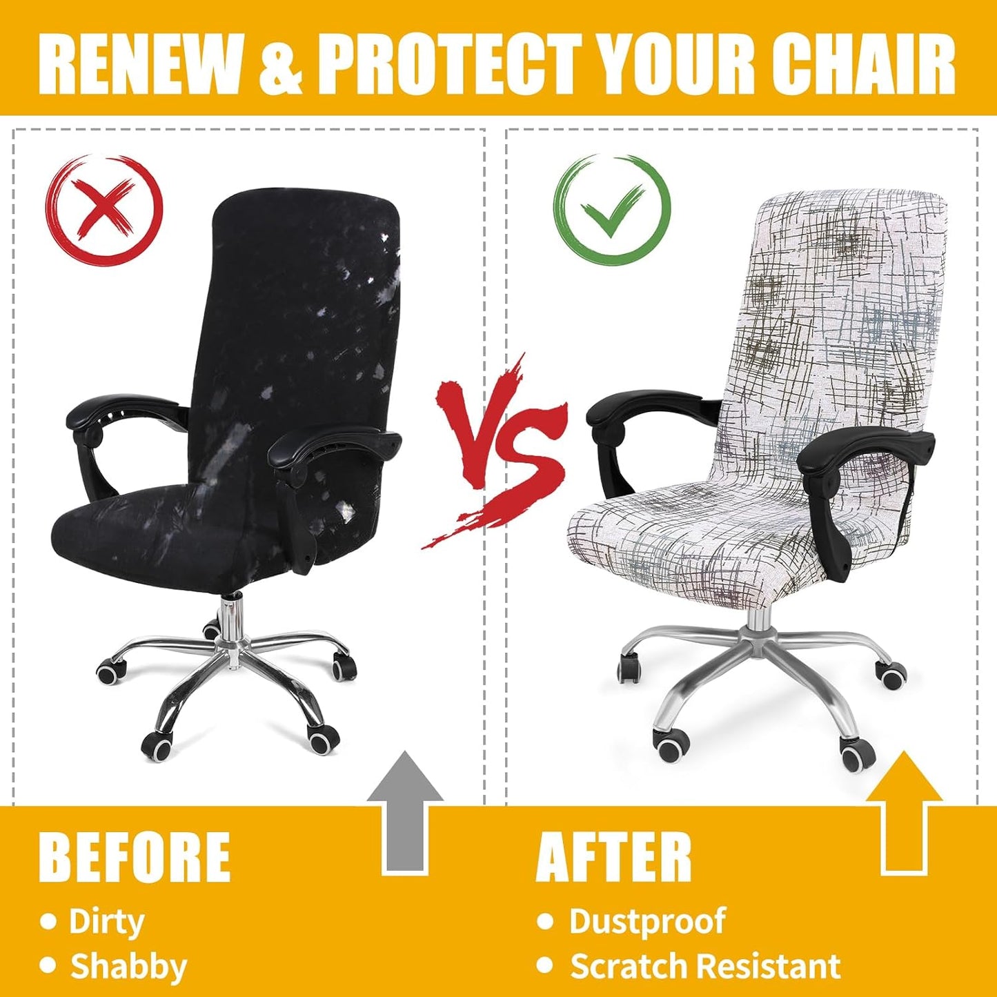 Smiry Stretch Printed Office Chair Armrest Covers, 2 Pcs Soft Fit Removable Washable Computer Desk Chair Arm Covers Protector, Black
