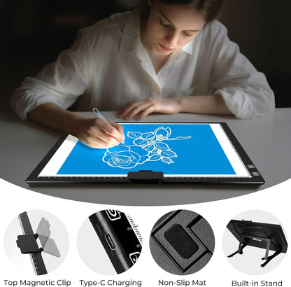 Bylitodt Rechargeable A3 Light Pad, Diamond Art Light Board, 16.7x13.5 inch Lightbox for Tracing and Drawing with 3 Colors & 6 Brightness, Tracing Pad for Weeding Vinyl, Diamond Painting Accessories