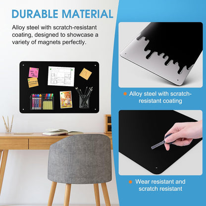 MaxGear Magnetic Board 17.5" x 11.4" Black Metal Magnet Bulletin Board for Wall, Refrigerator, Magnetic Board Display Notes, Photos, and More - Includes Dual Lock Tape and Screws