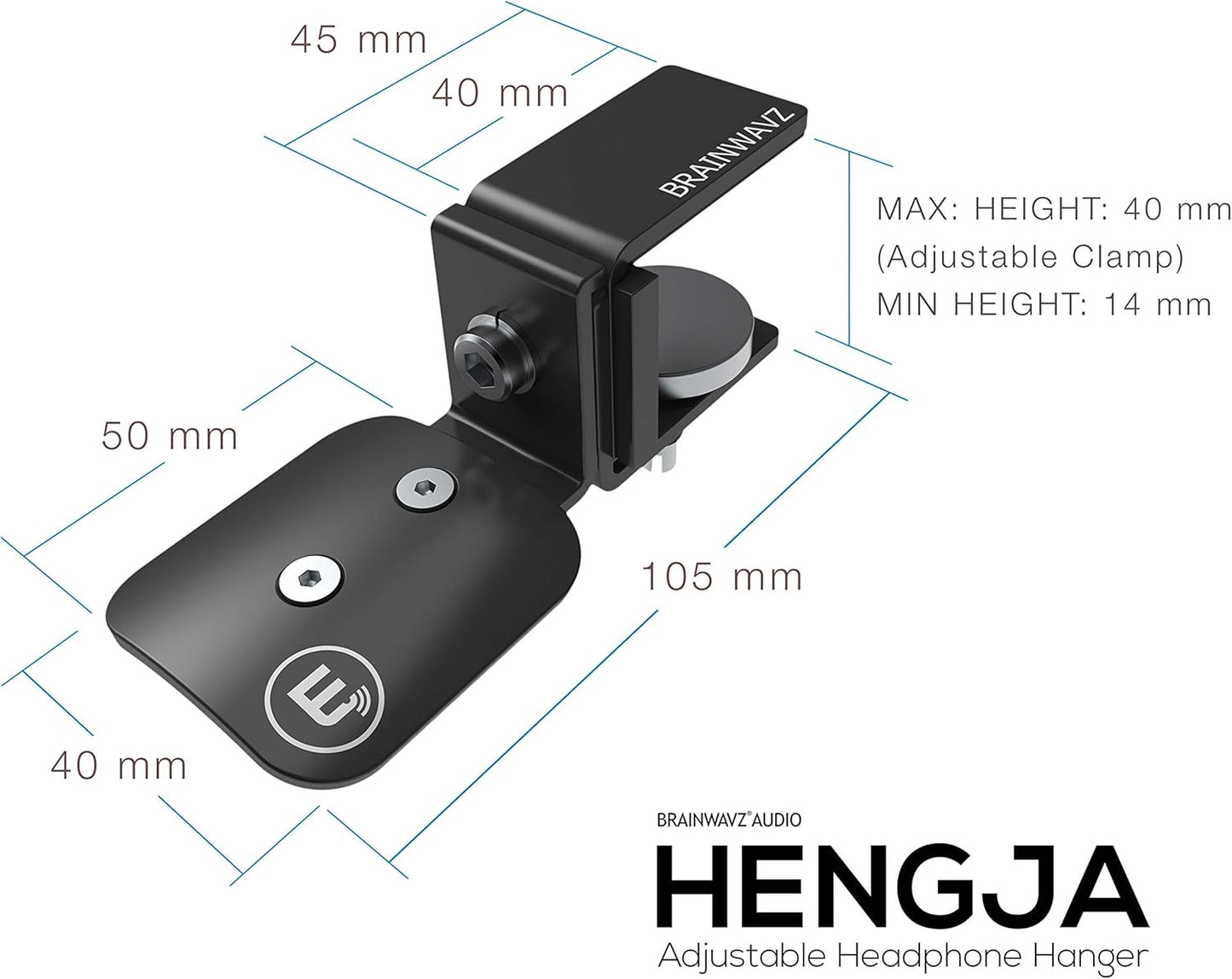 BRAINWAVZ Hengja - The Desk Headphone Stand Hanger Mount, All Metal, Rotatable Mount, PC & Gaming Headset Holder