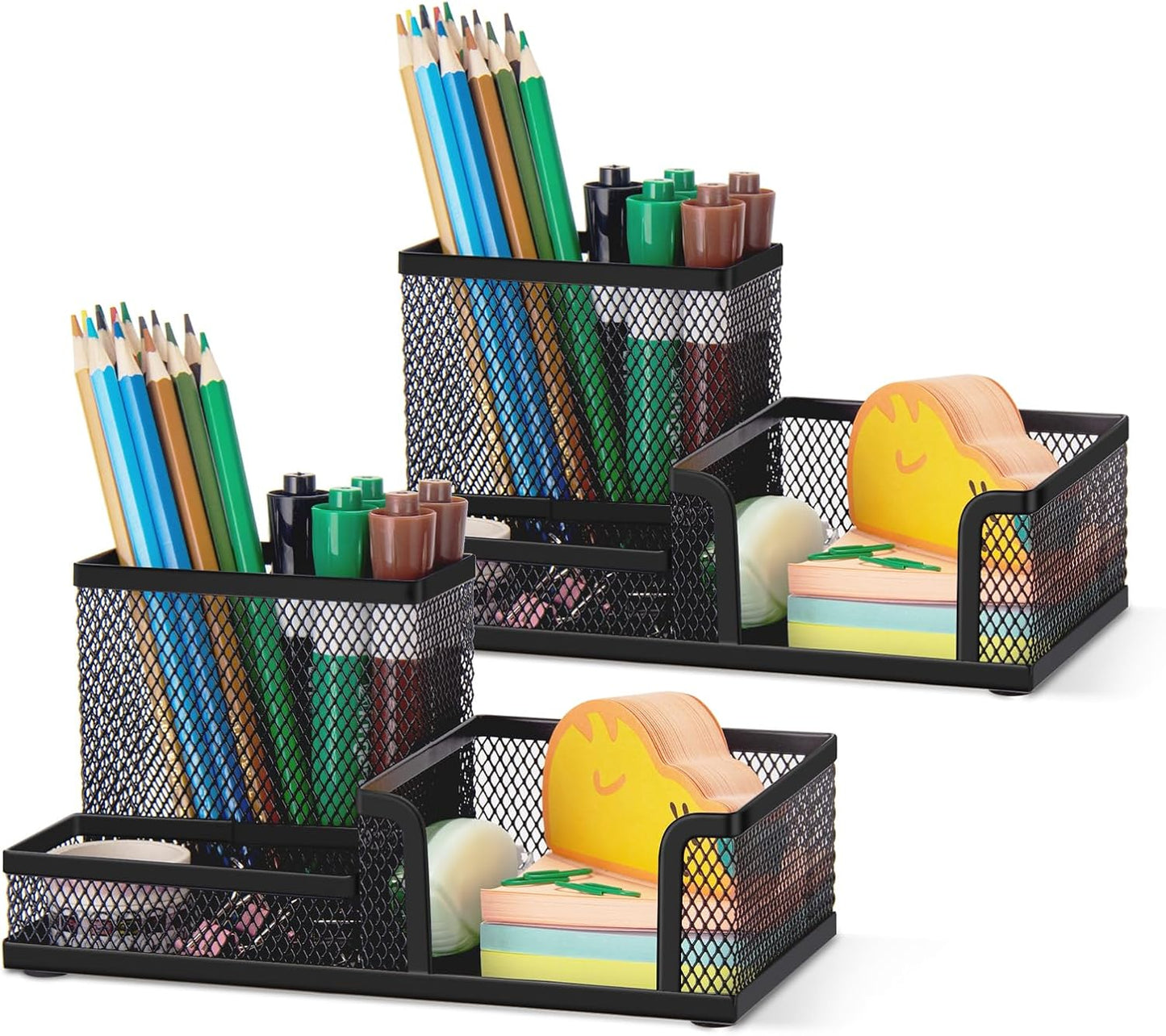 Comix 360° Rotating Pen Holder for Desk, 5 Compartments Office Desk Organizer, Black Mesh Metal Pencil Holder Cup for Office Home School
