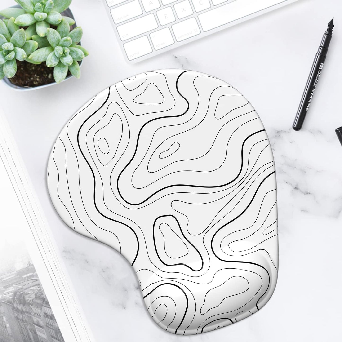 ITNRSIIET Ergonomic Mouse Pad with Gel Wrist Support Wrist Rest Smooth Surface Non-Slip PU Base Comfortable Office Supplies Pain Relief, 9.5 x 8 inches, Beach