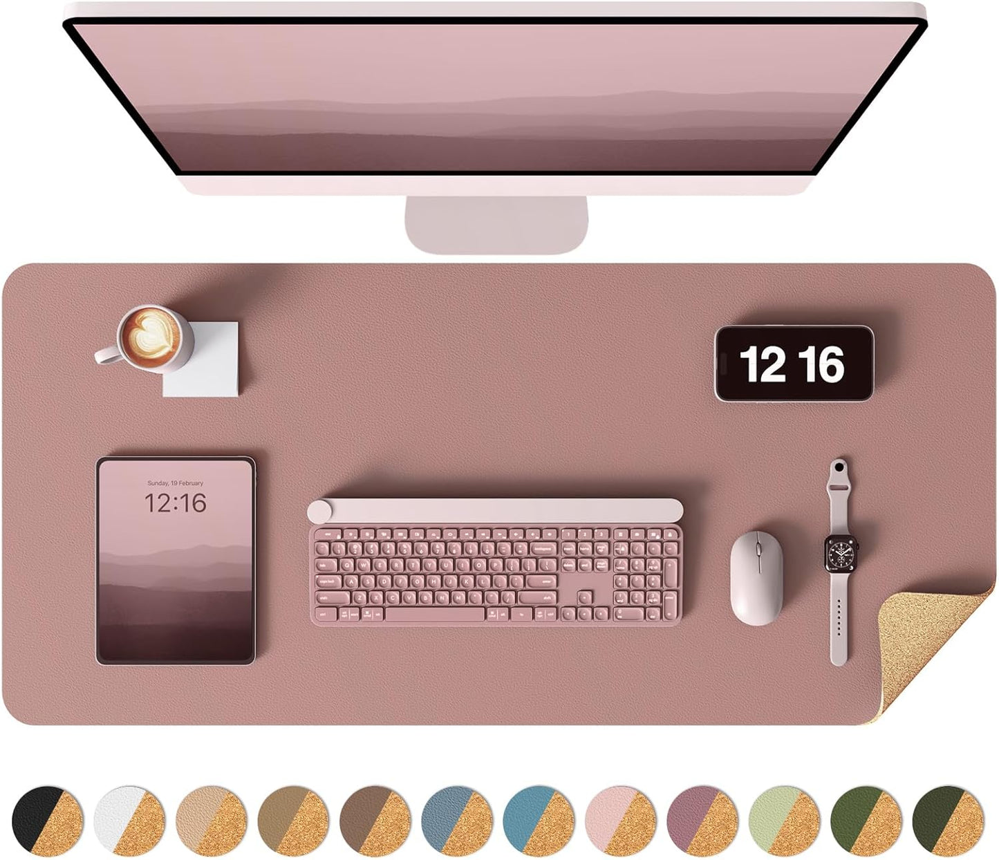 YSAGi Double-Sided Desk Pad, 31.5"x15.7"Leather Desk Mat, Eco Cork Desk Pad Protector,Large Mouse Pad,Waterproof Desk Blotter for Office/Home(Coffee)