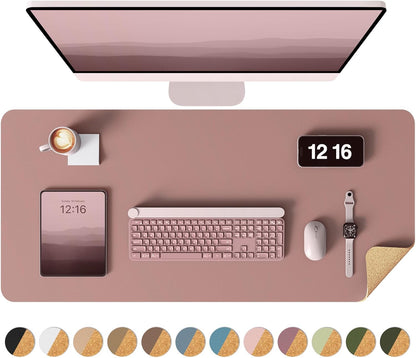 YSAGi Double-Sided Desk Pad, 31.5"x15.7"Leather Desk Mat, Eco Cork Desk Pad Protector,Large Mouse Pad,Waterproof Desk Blotter for Office/Home(Coffee)