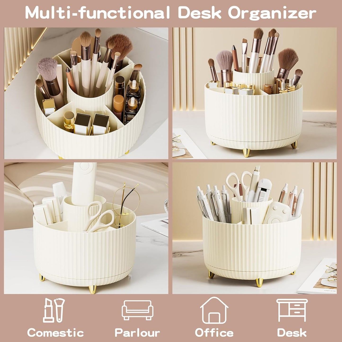fanado 360° Rotate Makeup Brush Holder Organizer, Makeup Organizers Countertop, Makeup organization and Skincare Storage for Vanity, Desktop, Bathroom (White)