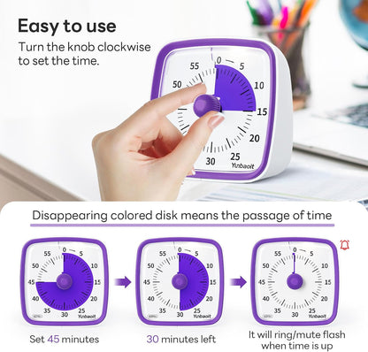 Yunbaoit Visual Timer with Night Light, 60-Minute Countdown Timer for Kids and Adults, Silent Classroom Timer, Time Management Tool for Home, School, or Work (Light Blue)