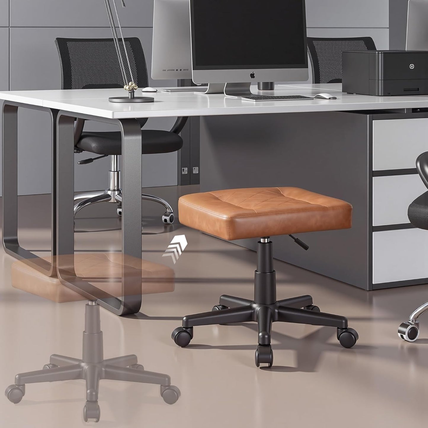 VECELO Under Desk Footrest, PU Ergonomic Foot Rest with Wheels, Comfort Padding, Height Adjustable for Relieving Leg Pain, Stiffness, Black
