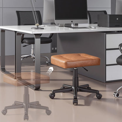 VECELO Under Desk Footrest, PU Ergonomic Foot Rest with Wheels, Comfort Padding, Height Adjustable for Relieving Leg Pain, Stiffness, Black