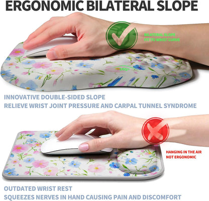 Ergonomic Raised Mouse Pad Wrist Support with Bilateral Slope Memory Foam Mousepad for Wrist Rest and Carpal Tunnel Pain Relief 11.8x7.9〃 Black