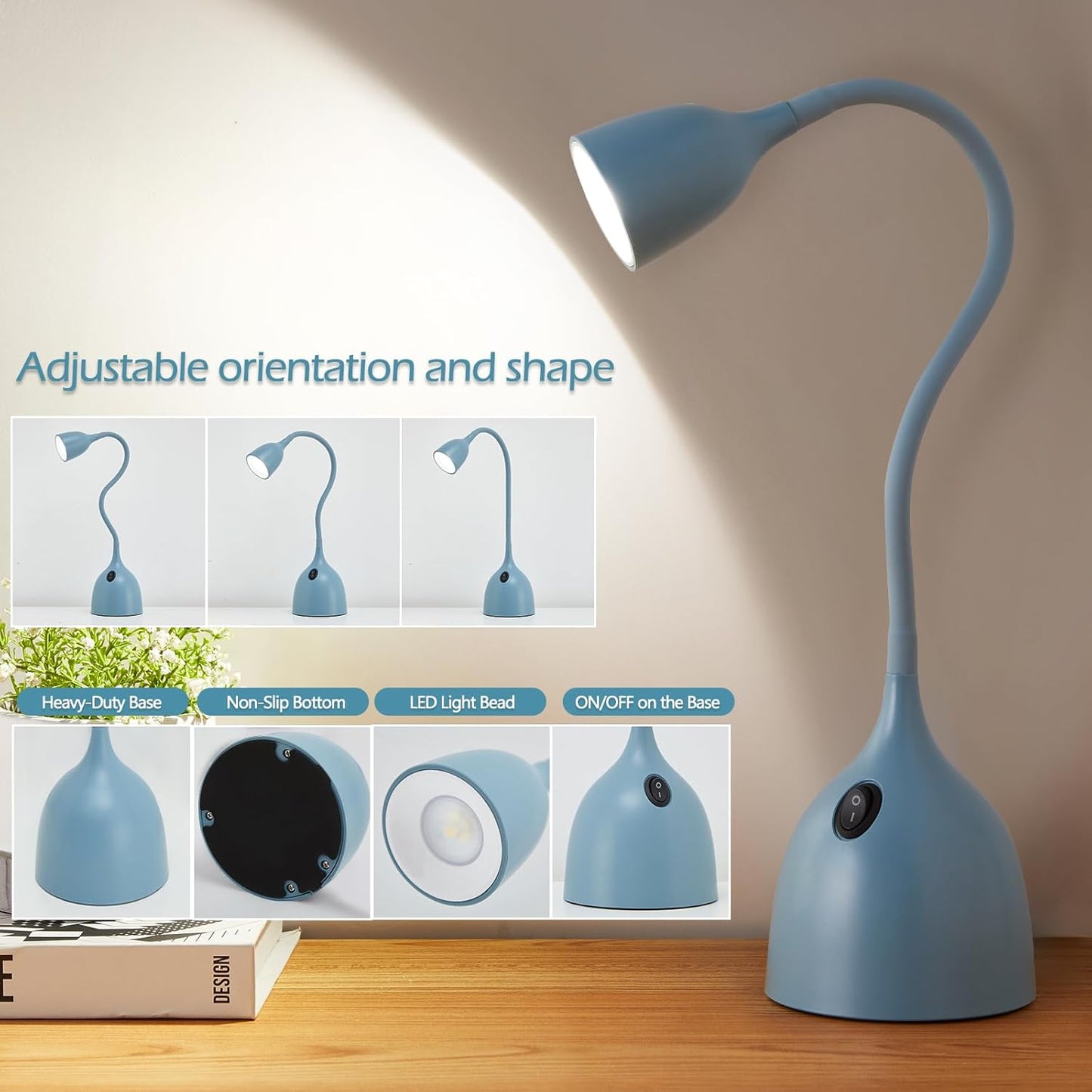 EJIAXIN Desk Lamp for Home Office - Clip on Reading Light and Bed Headboard Clamp Lamp, Bedside Gooseneck Table Lamp, Clip on Desk Lamps, Eye-Caring Desk Lamp for College Dorm Room Study Lamp, White