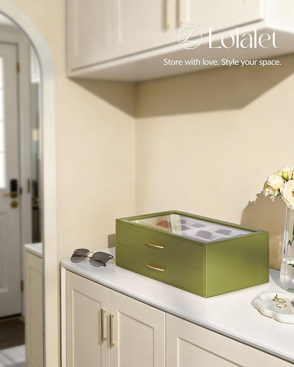 Lolalet Sunglasses Organizer for women, Multi Eyewear Storage Box with Drawer, Glasses Case Display Holder with Clear Top