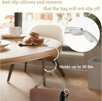 Purse Hook for Table, 18K Gold Plated Mesh Link Bracelet for Women, Holds up to 30 lbs, Portable 2-in-1 Handbag Hanger, Premium Anti-Slip Bag Holder with Gift Box, Ideal Gift