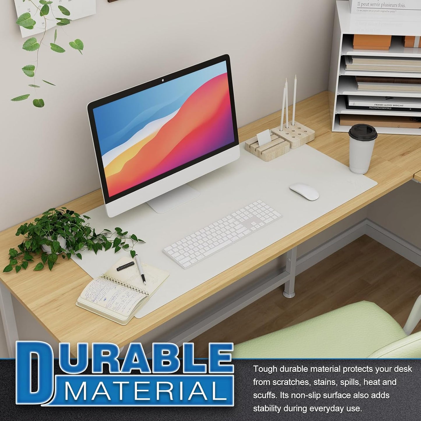 K KNODEL Large Office Leather Desk Mat, Mouse and Keyboard Pad, Computer and Laptop Mat, Desktop Protector and Cover, Writing Pad and Blotter (31.5"x15.7", Black)