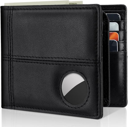 Mens Wallet With AirTag Holder, Bifold Leather RFID Blocking 1-2 ID Windows 12-13 Card Holders, Gift Box and Screen Protector Included, AirTag Not Included