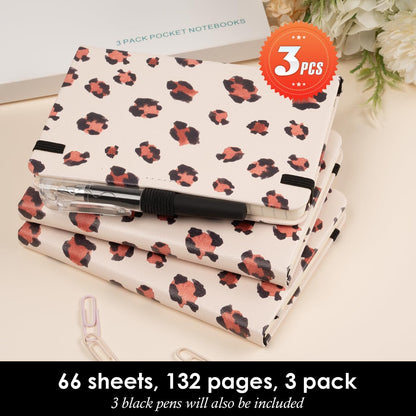 NIRMIRO 3 Pack Pocket Notebook Journals, Small Notepad Notebooks for Note Taking, A6 Mini Note pads with Pen Holder, 408 Lined Pages, 3.7" x 5.7", Black, Brown, Blue